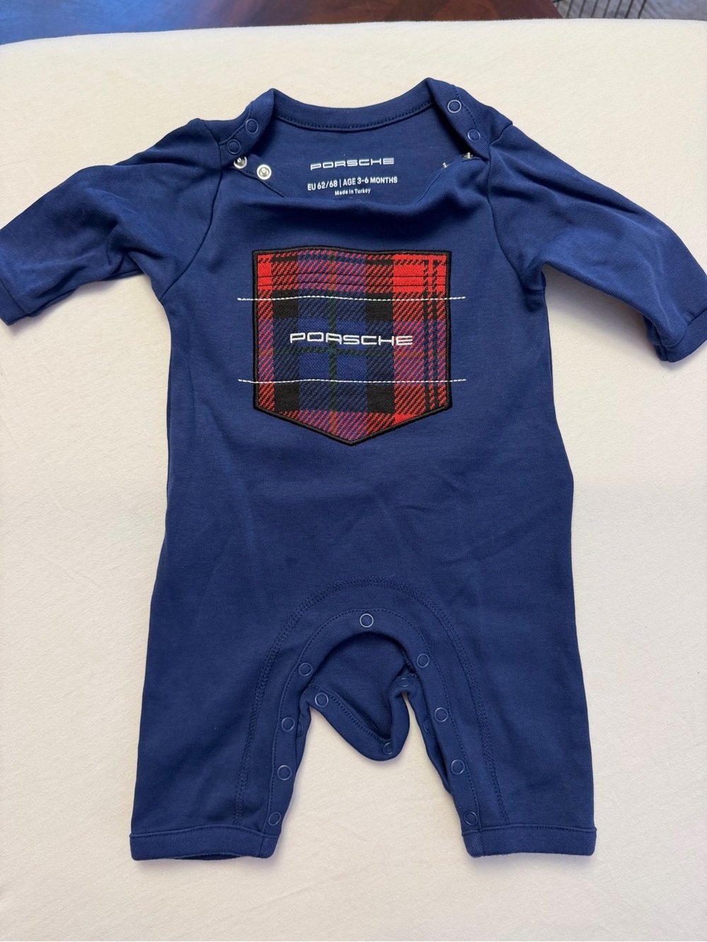 Porsche Navy Plaid Baby One-Piece